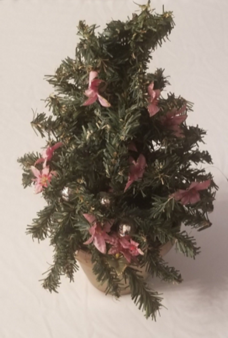 Small artificial Christmas Tree in Gold ceramic flower pot. main picture of item.