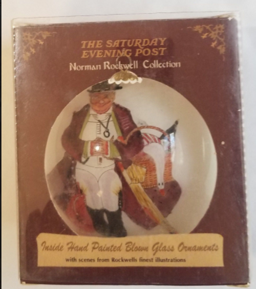 Norman Rockwell Merrie Christmas Blown Glass Ornament Patriotic Design main picture of item