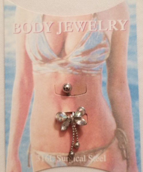 Butterfly Design 316L Belly Button ring Body Jewelry showing the jewelry on the card holding it
