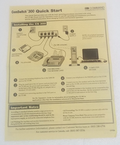 Command Comswitch 300 Instruction sheet front side