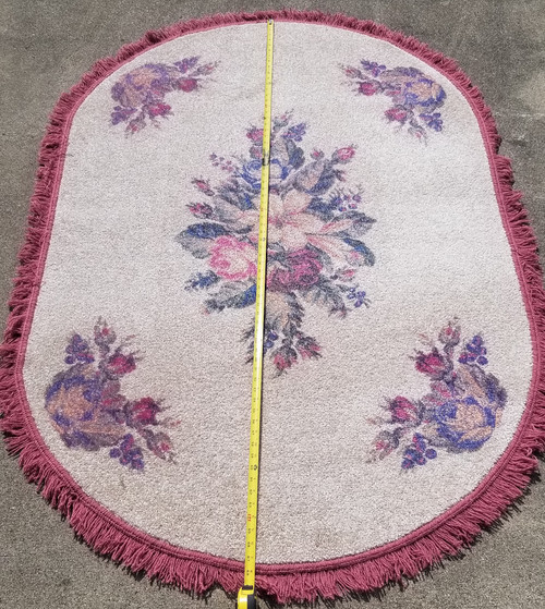 Pink Flower Floral Oval Shape Area Rug New Old Stock 4X6 Nice Quality Made in U.S.A. length of the rug
