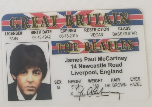 Paul Mccartney Great Britian souvenir novelty card front