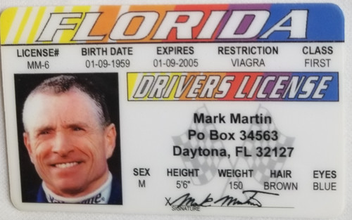 Mark Martin Nascar driver Souvenir Novelty card front