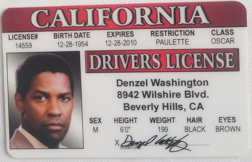 Denzel Washington Souvenir Novelty card front