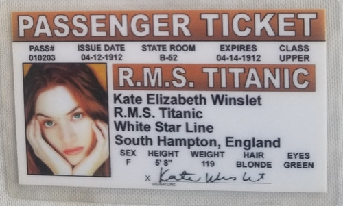 Kate Winslet R.M.S Titantic souvenir novelty card front