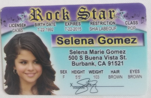 Selena Gomez Souvenir Novelty card front