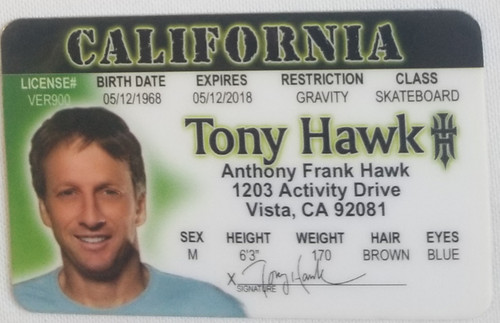 Tony Hawk skate board Souvenir Novelty card front