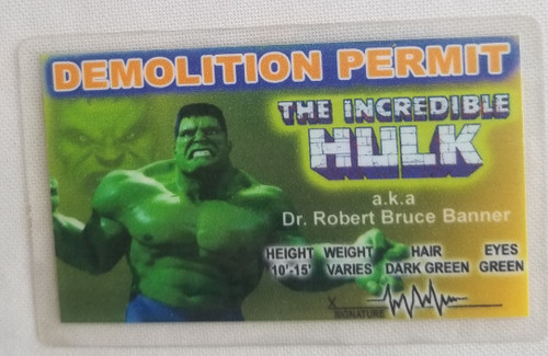 The Incredible Hulk demolition souvenir novelty card front