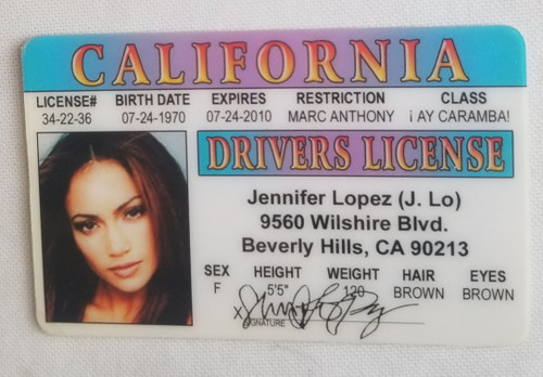 Jennifer Lopez J Lo souvenir novelty card front