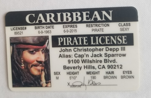 Johnny Depp Pirate souvenir novelty card front
