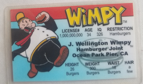 Wimpy Popeye character souvenir novelty card front