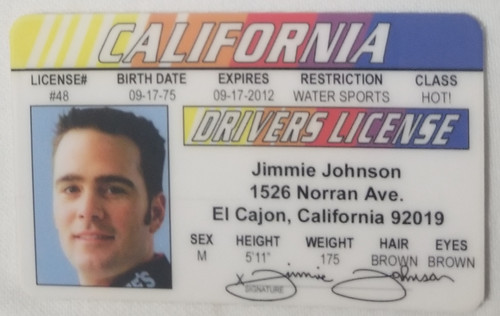 Jimmie Johnson #48 Nascar Driver Souvenir novelty card front
