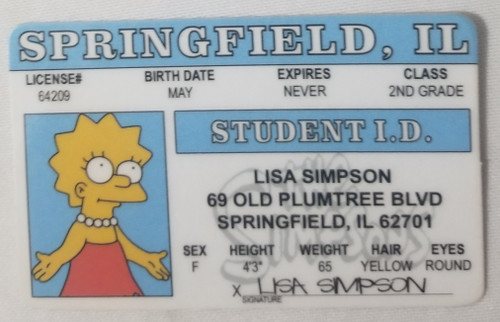 The Simpsons Lisa Simpson souvenir novelty card front