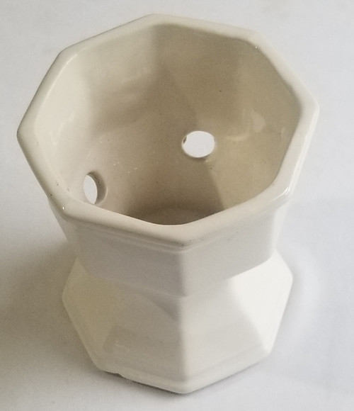 White tall planter with 4 small holes self watering first picture