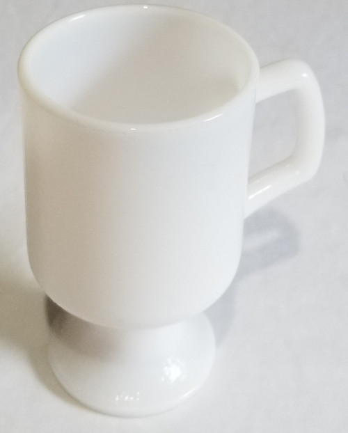Tall White Milk Glass D Handle Water or Coffee Glass