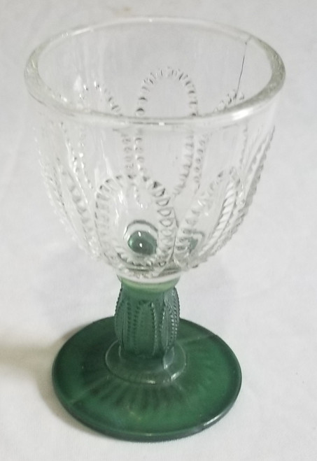 Emerald green stem pressed glass Vintage Water or Wine Glass