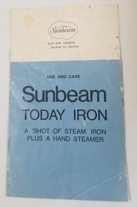 Sunbeam Today Iron Shot of Steam use & Care Instruction Booklet 1974 front
