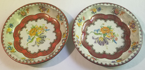 Daher Decorated Ware Set of 2 Made in England 11101 Flower Floral  Metal Bowls both shown together