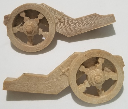 Toy cannon wood look wheel frame set Unique made of resin one side of them