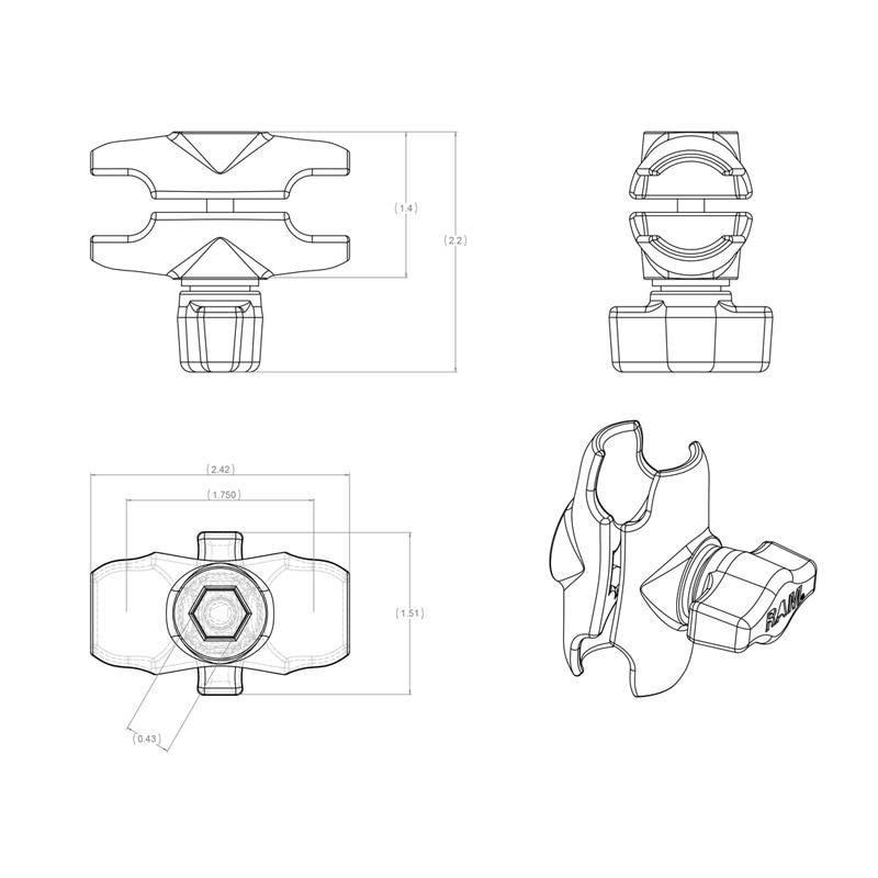 RAM Mounts Double Socket Arm 2.42 RAM-B-201U-A