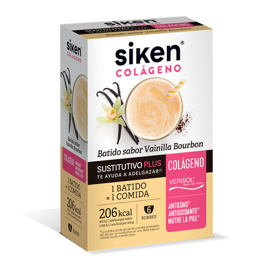Siken® sustituto colágeno batido sabor vainilla bourbon 6 sobres