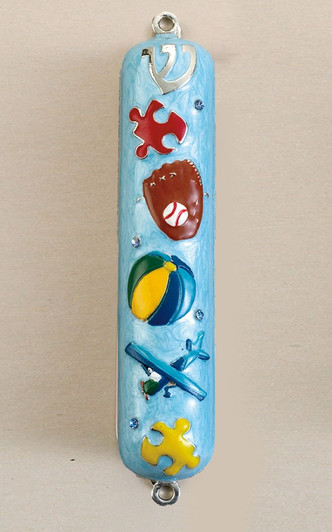 Boy Enameled Mezuzah with Rhinestones Boy Enameled Mezuzah with Rhinestones