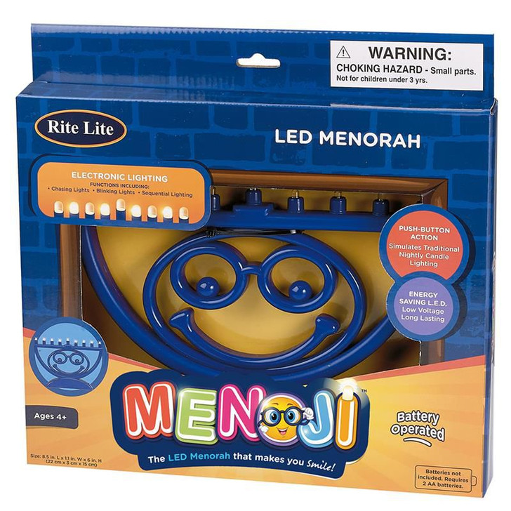 "MENOJI" (TM) - Battery Operated LED Menorah in Blue