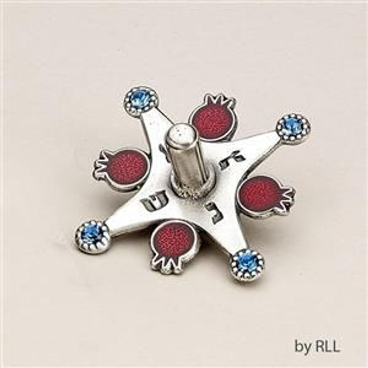 Alloyed Metal Pomegranate Dreidel with Blue Crystals