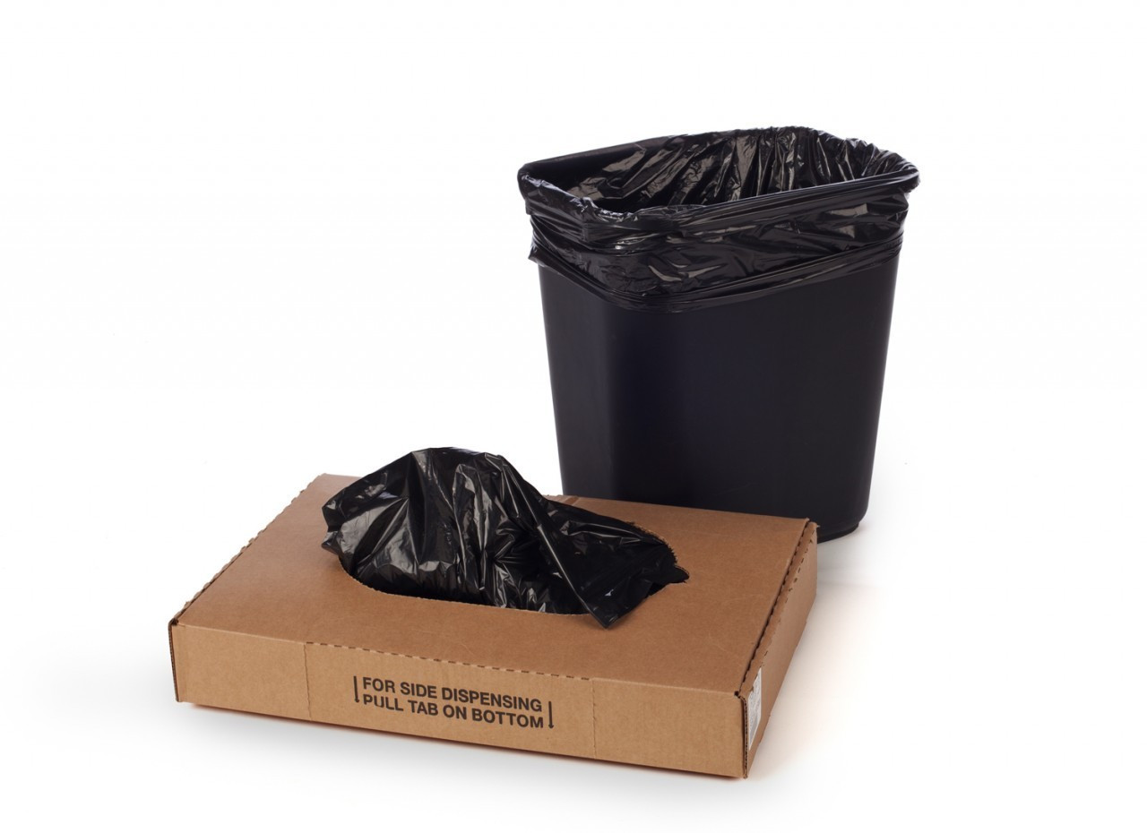 Trash Can Liners, 12-16 Gallons, Polyethylene, Black, (100/Case