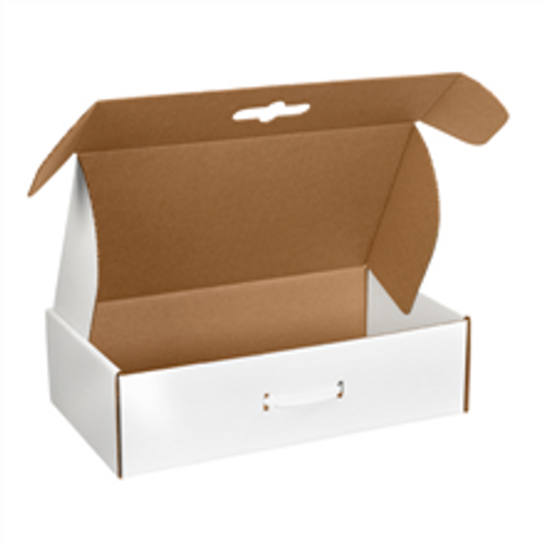 18 1/4" x 11 3/8" x 4 1/2"  (200#/ECT-32-B) White Corrugated Cardboard Carrying Cases