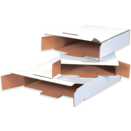 11 1/8" x 8 5/8" x 2 1/2" (ECT-32-B) White Corrugated Cardboard Side Loading Locking Mailers 