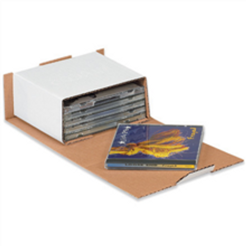 5 5/8" x 5" x 2 9/16" (200#-E/ECT-32) White Corrugated Cardboard CD Mailers