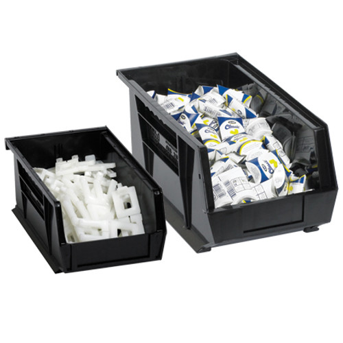 10 7/8" x 5 1/2" x 5" Black Plastic Stack & Hang Bin Boxes - Fits 10 7/8" Shelf