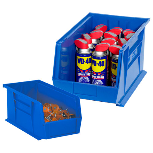 16" x 11" x 8" Blue Plastic Stack & Hang Bin Boxes - Fits 16" Shelf