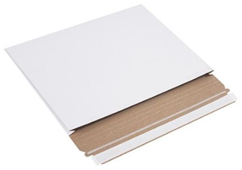 12.5" x 9.5" x 1" Self-Seal Gusseted Flat .020 White Chipboard Mailers