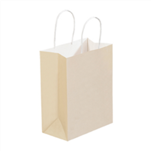 8" x 4.5" x 10.25" French Vanilla Tinted White Paper Shopping Bags with Twisted Paper Handles