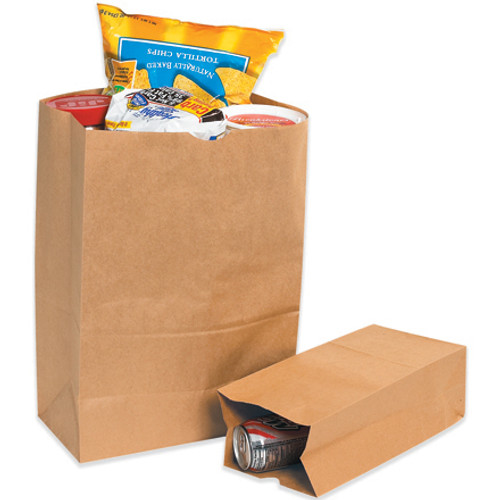 6 1/8" x 4" x 12 3/8" Strong Heavy Weight Kraft Grocery Bags - Bag #8