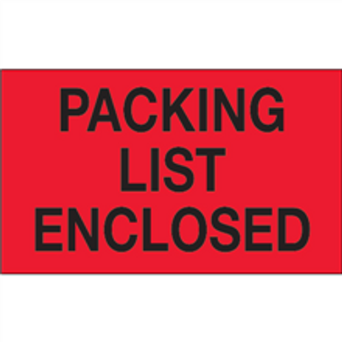 "Packing List Enclosed" (Fluorescent Red) Shipping and Handling Labels