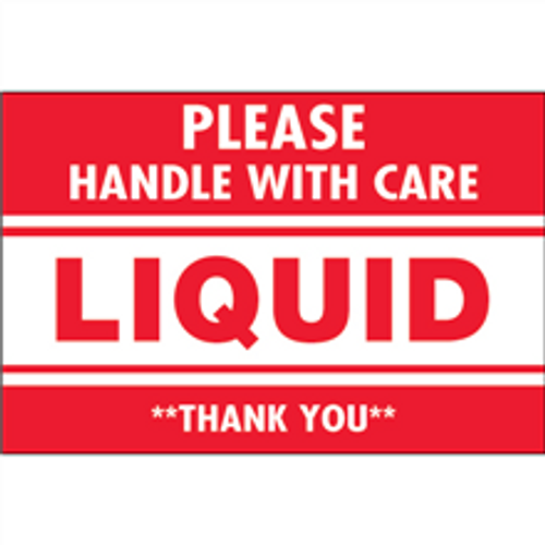 "Please Handle With Care - Liquid - Thank You" Shipping and Handling Labels