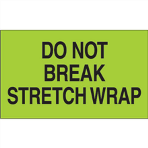 "Do Not Break Stretch Wrap"  (Fluorescent Green) Shipping and Handling Labels