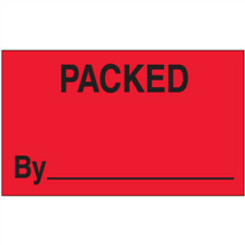 3" x 5" - "Packed By" (Fluorescent Red) Labels