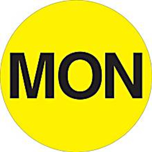 "MON" - Day of the Week Circle Labels Fluorescent Yellow