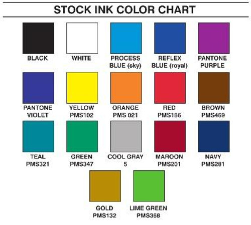 Custom Printed Tape Ink Color Chart