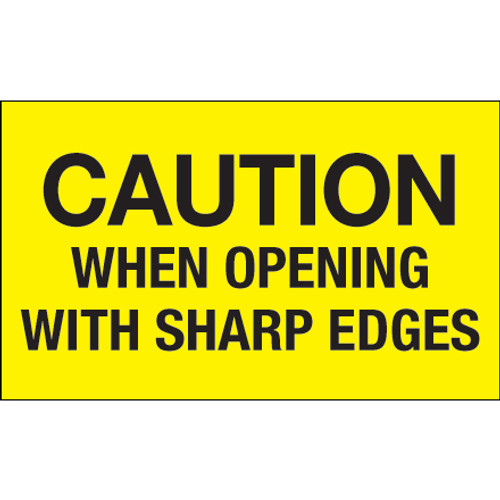 "Caution When Opening With Sharp Edges" (Fluorescent Yellow) Shipping and Handling Labels