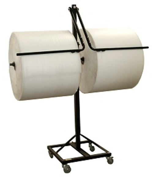 12" Telescoping Double Arm Bubble Wrap® Foam Roll & Protective Paper Floor Unit Dispenser w/ Casters & Tear Tag