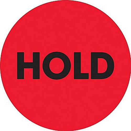 2" Circle - "Hold" Fluorescent Red Pre-Printed Inventory Control Labels