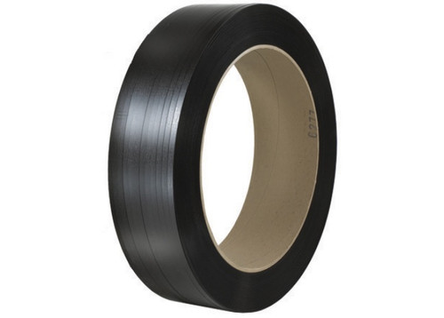 1/2" x 9000' - 16" x 6" Core Hand Grade Black Polypropylene Strapping - Embossed 300 lbs. Break Strength