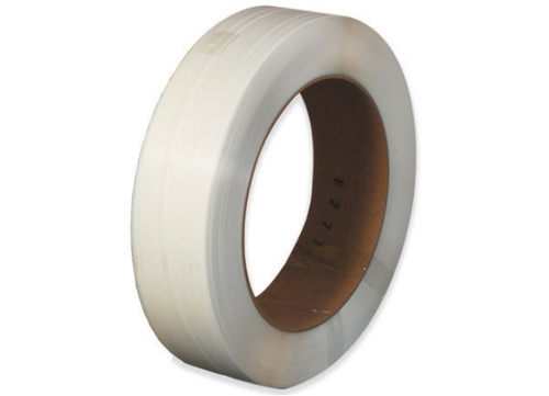 1/2" x 9000' - 16" x 6" Core Hand Grade White Polypropylene Strapping - Embossed 300 lbs. Break Strength