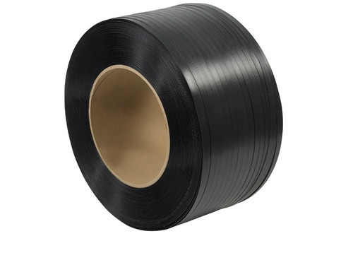 1/2" x 7200' - 8" x 8" Core Hand Grade Black Polypropylene Strapping - Embossed 450 lbs. Brake Strength