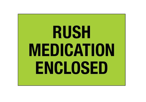 "Rush - Medication Enclosed" (Fluorescent Green) Labels Shipping and Handling Labels